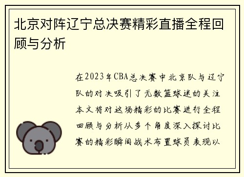 北京对阵辽宁总决赛精彩直播全程回顾与分析
